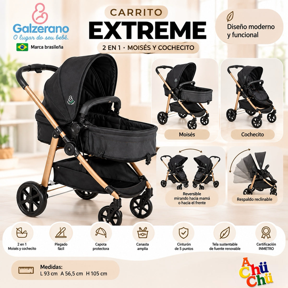 Galzerano Carrito Extreme Vita 2 EN1 - 1442-VGL/1441-BLD/ 1441CAR 🖤🎶✨
¡Elegancia, comodidad y practicidad para disfrutar de cada paseo con tu bebé! ✨🎶