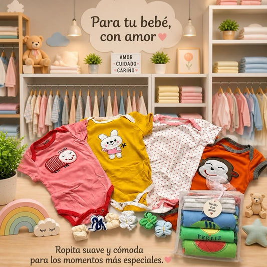 Baby Bodys Set x4+6 Pañuelos para Boca – Manga Corta – Nena / Varón – 1231021 🩵🩷
