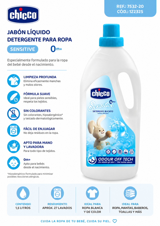Chicco Jabon Liquido Detergente para ropa 1,5L 
Ref.: 7532-20 | Cód.: 122325 💚