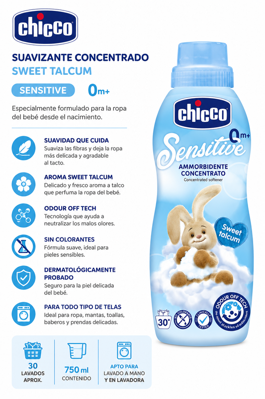 Chicco Higiene Suavizante Talco Sweet Celeste 750ml 
Ref: 67294-20 | Cód.: 103126 💚