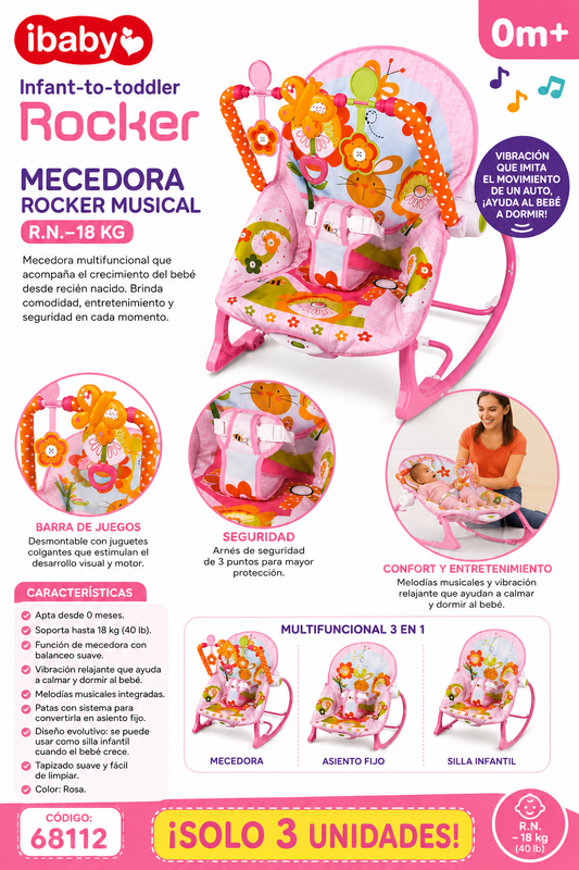 I Baby Mecedora Rocker Musical 0-18kg Rosa – 68112