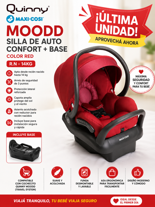 Quinny & Maxi-Cosi Moodd Silla De Auto Confort + Base Color Red R.N.-14 Kg – 220913 – 92401