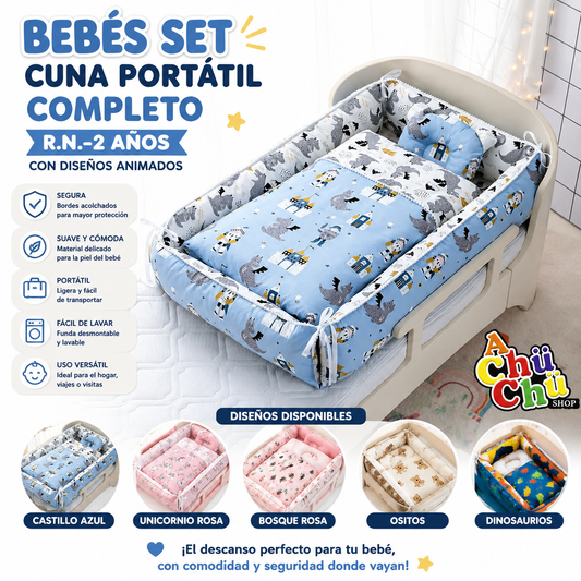 Cama Cuna Portátil Completo R.N.-2 años con Diseños Animados 123123 🩷🩵