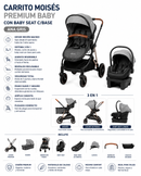 Carrito Moisés Premium Baby Con Baby Seat C/Base Ana Gris/Negro PB-STR404GRBK - 209700 💚