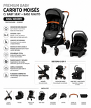 Carrito Moisés Premium Baby Con Baby Seat C/Base Ana Negro PB-STR404BK - 209699 💚