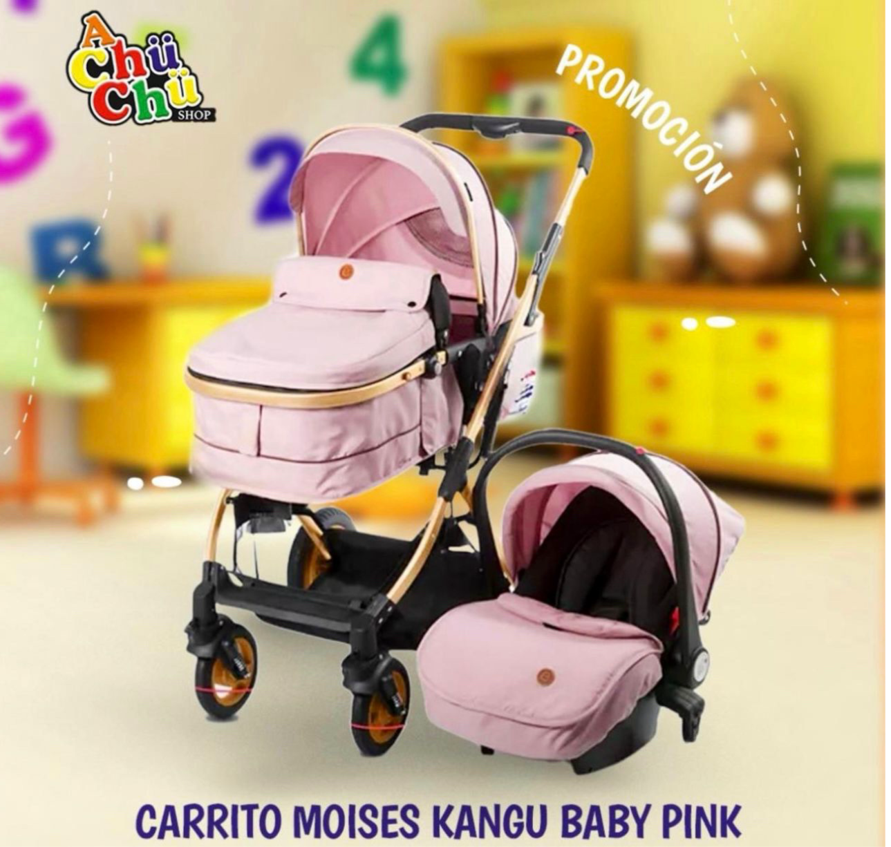 Kangu Baby Carrito Moisés + Silla Baby Seat KB5400 – Rosa 💚