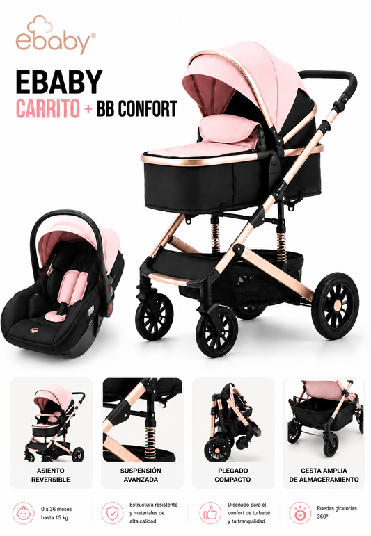 Ebaby Carrito Moisés + BB Confort Rosa  147147 🩷
