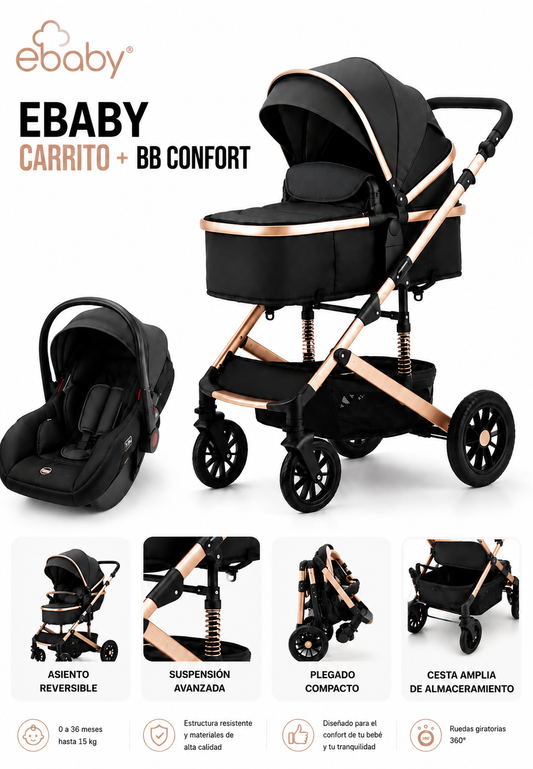 Ebaby Carrito Moisés + BB Confort Negro  147147 🩷