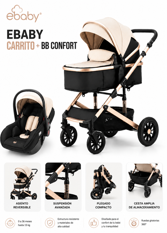 Ebaby Carrito Moisés + BB Confort Crema 147147 💛