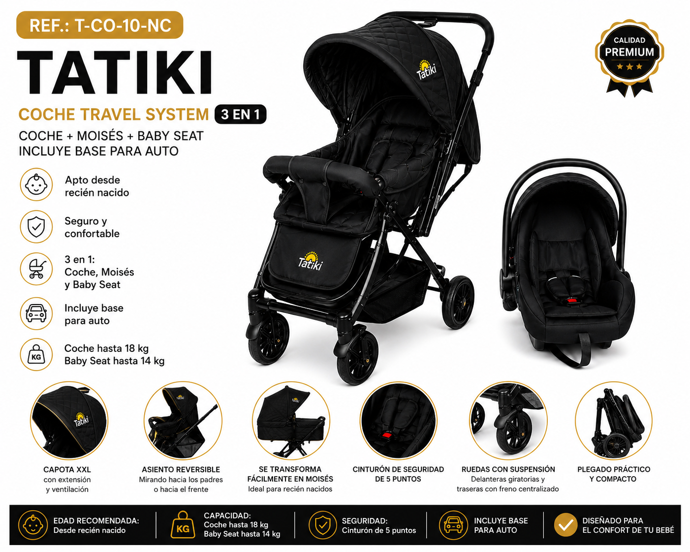 Tatiki Carrito con Baby Seat One Negro TCO-10