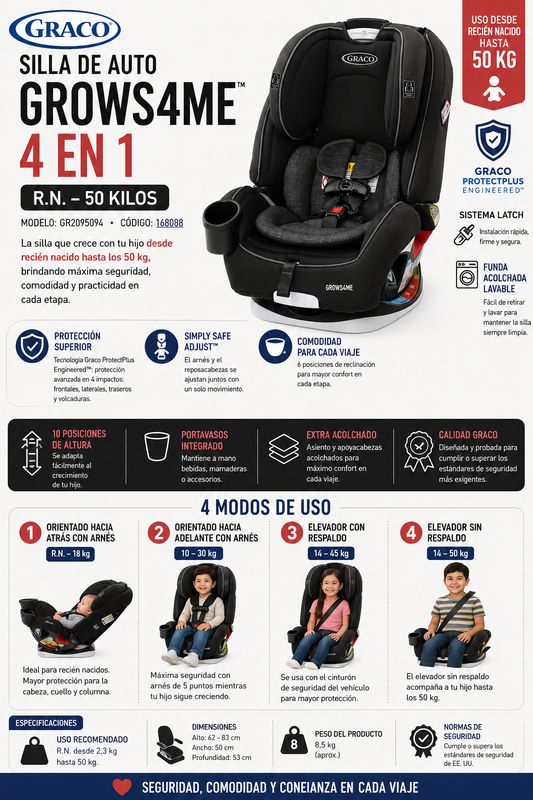 GRACO Silla De Auto Grows4Me 4en1 – West Point R.N.-50 kg
Modelo: GR2095094
Código: 168088