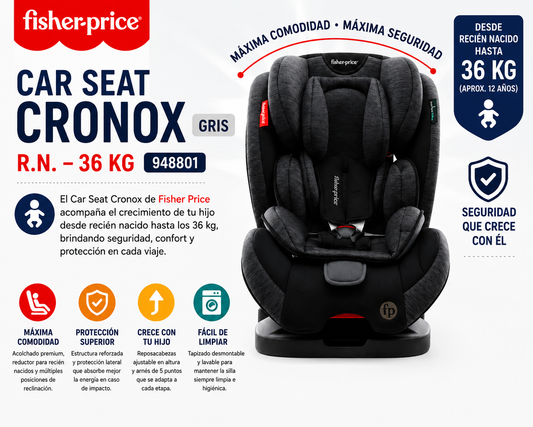 FISHER PRICE CAR SEAT CRONOX GRIS FP1912 - R.N.–36 KG – 948801