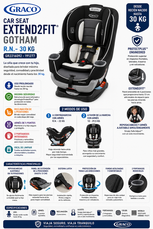 GRACO CAR SEAT EXTEND2FIT GOTHAM R.N.-30KG
Modelo: GR2216092           Código: 191277