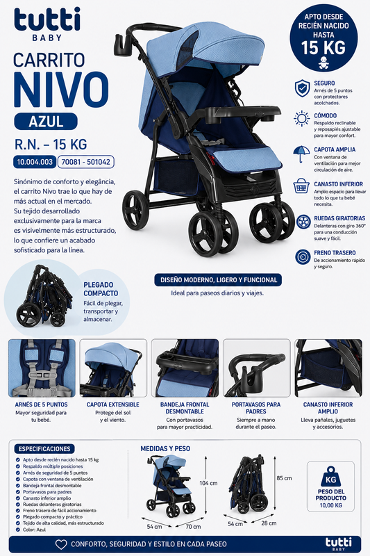 TUTTI BABY CARRITO NIVO AZUL R.N.-15KG
Ref.: 10.004.003 | Cód.: 70081 - 501042