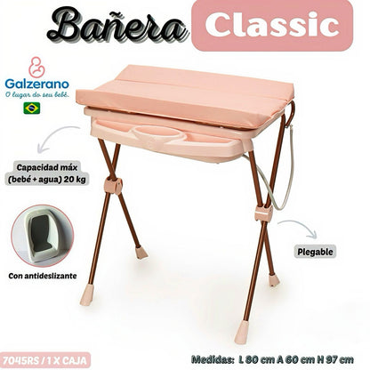Galzerano Bañera Classic c/ Cambiador + Antideslizante Rosa R.N.-20 kg – Ref. 7045