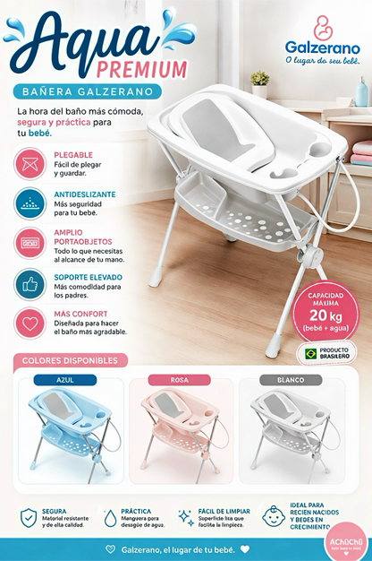Galzerano Bañera Premium Aqua Rosa – Comodidad y Seguridad para tu Bebé 7090 🛁 🩷