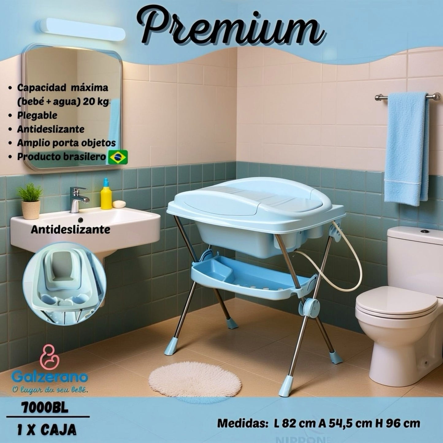 Galzerano Bañera Premium +Antideslizante Color Celeste R.N-20KG - 7000