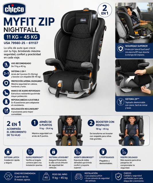 Chicco Silla de Auto MyFit Zip Nightfall USA 11 kg–45kg