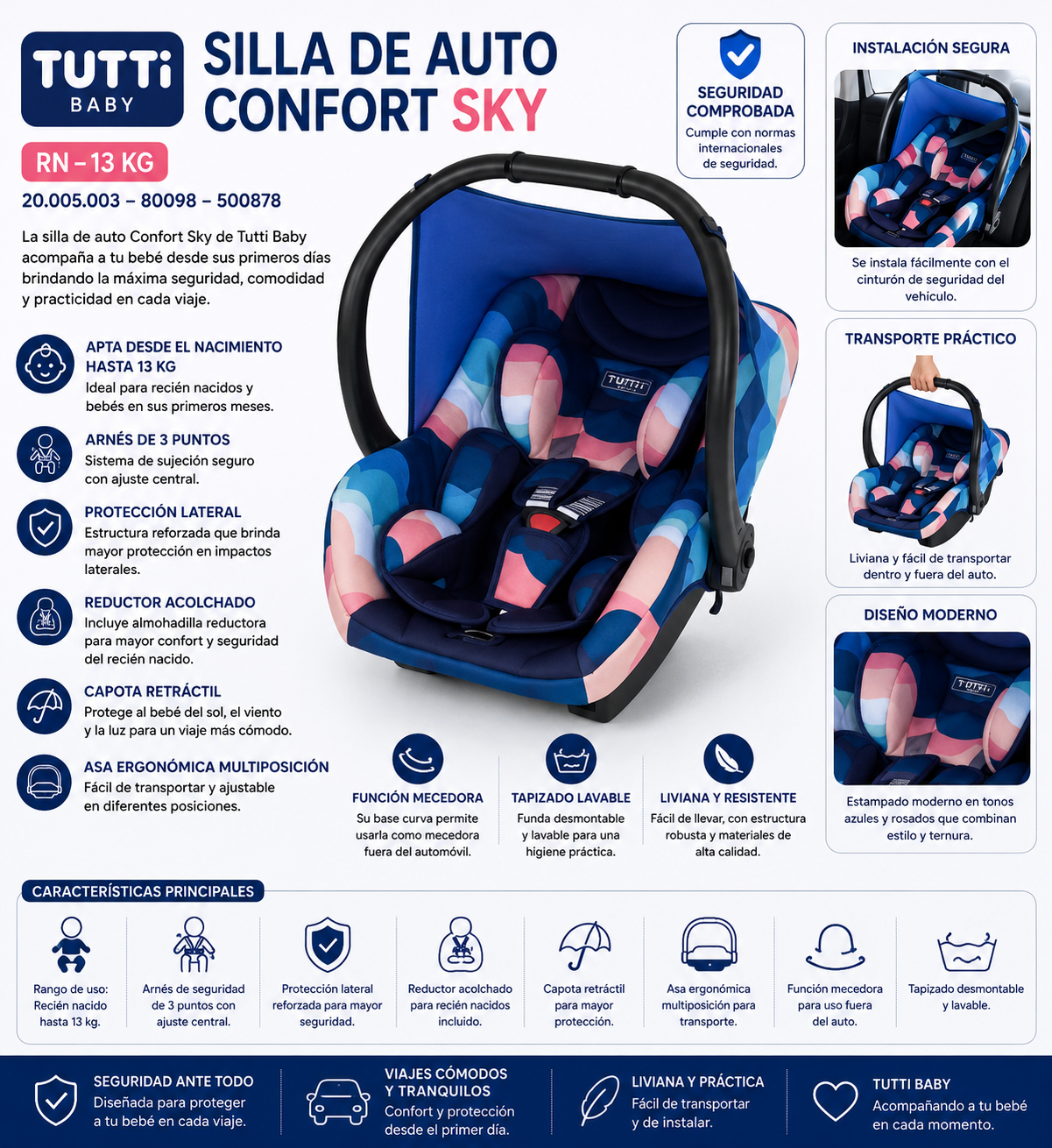 Tutti Baby Silla De Auto Confort Sky Azul RN–13kg 80098