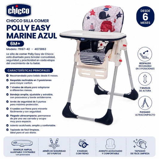 Chicco Silla de Comer Polly Easy Marine Azul 6M+
Modelo: 79187-42