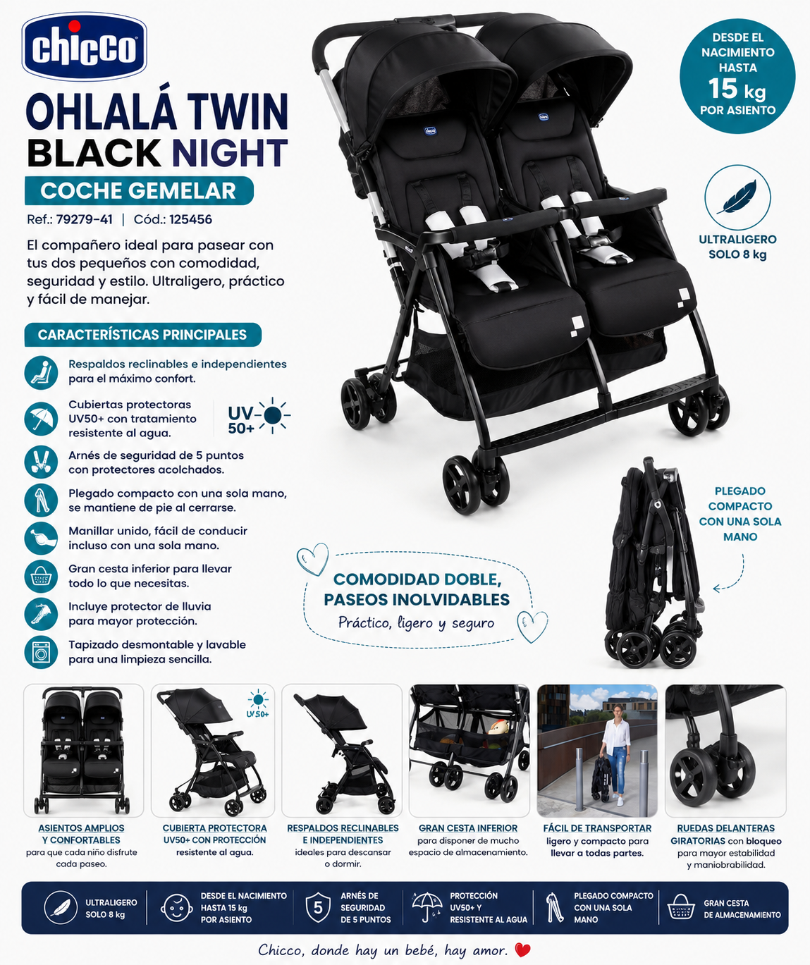 Chicco Ohlalá Twin Black Night – Coche Gemelar 79279-41 | Cód.: 125456
