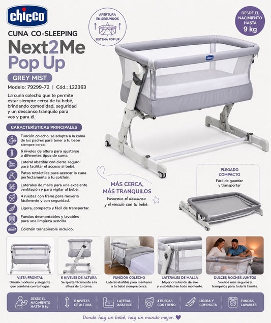 Chicco Cuna Cosleeping Next2Me Pop Up Grey Mist
Modelo: 79299-72 | Cód.: 122363