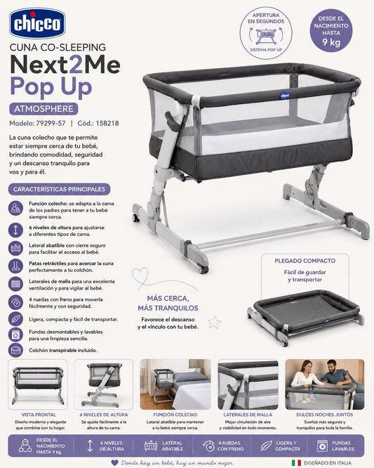 Chicco Cuna Co-Sleeping Next2Me Pop Up Atmosphere
Modelo: 79299-57 | Cód.: 158218