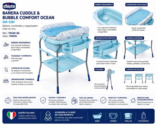 Chicco Bañera Cuddle & Bubble Comfort Ocean 0m-12m
Ref.: 79348-86 | Cód.: 110919