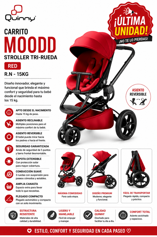 Quinny Carrito Moodd Stroller Tri-Rueda Red R.N.-15 kg
Modelo: 76609240