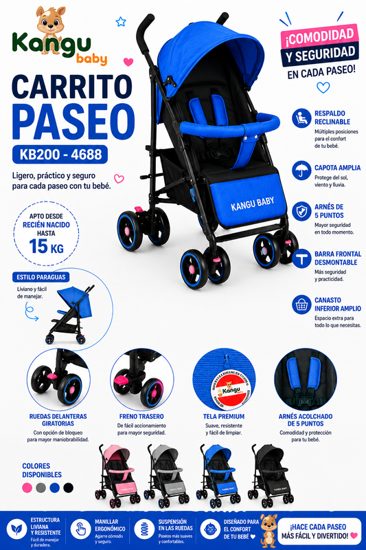 Kangu Baby Carrito Paseo Color Azul KB200 – 4688