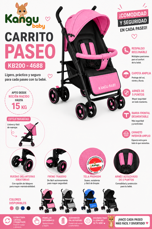 Kangu Baby Carrito Paseo Color Rosa KB200 – 4688