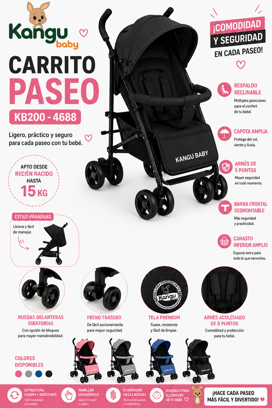 Kangu Baby Carrito Paseo Color Negro KB200 – 4688