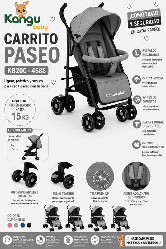 Kangu Baby Carrito Paseo Color Gris KB200 – 4688 (Cópia)
