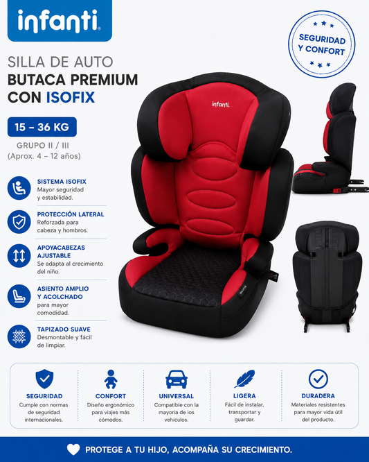 Infanti Silla de Auto Butaca Premium con Isofix Red 15–36 kg - BH2311