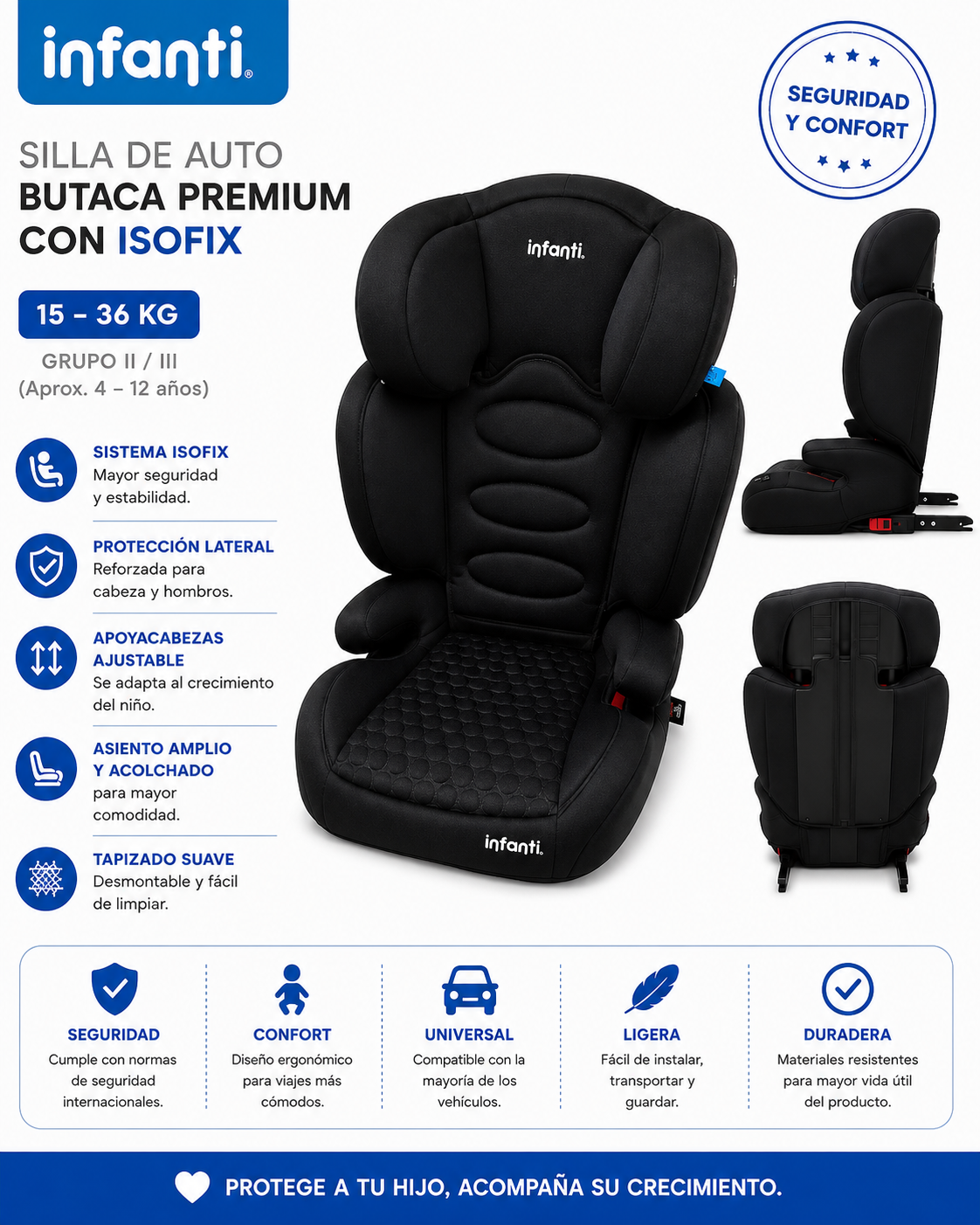 Infanti Silla de Auto Butaca Premium con Isofix 15–36 kg - BH2311