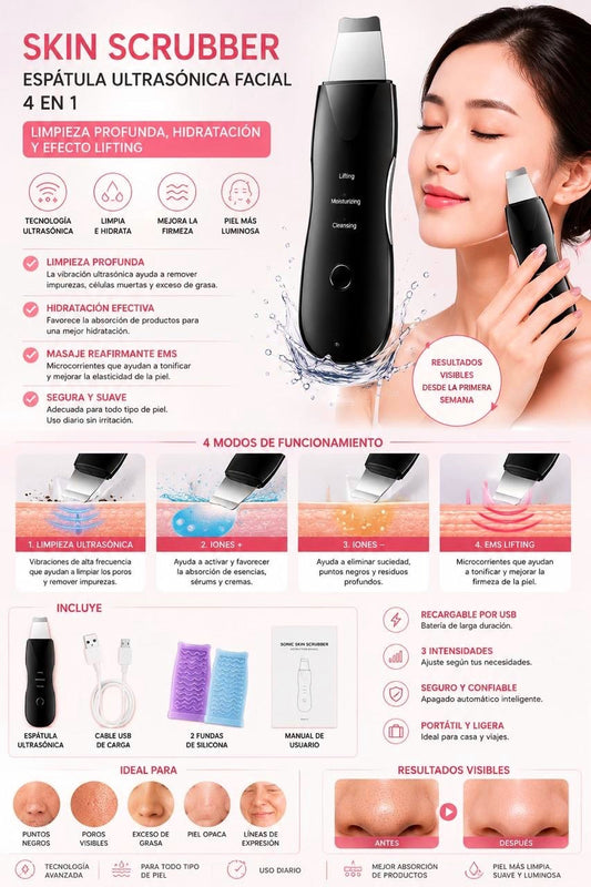 Bellesa SkinScrubber Espátula Ultrasónica Facial 4en1