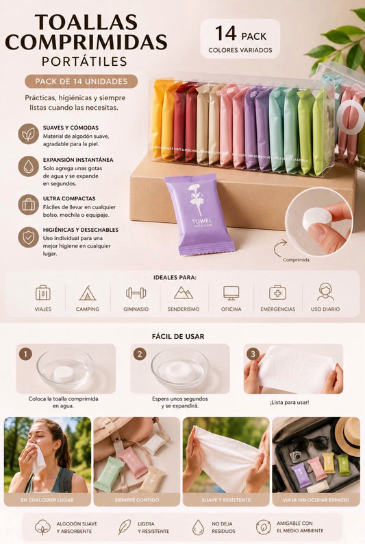 Bellesa Toallitas de baño comprimida para viaje (14 piezas)