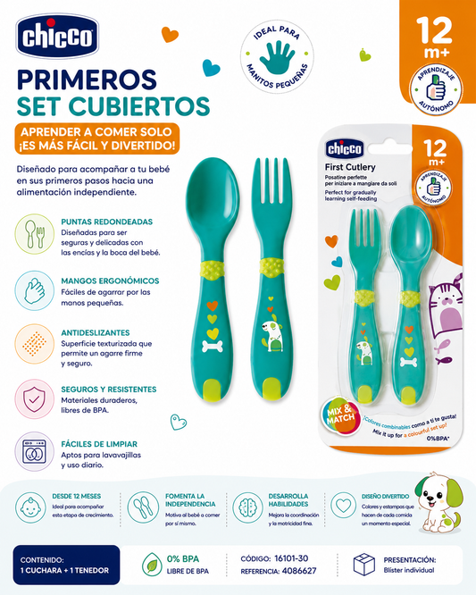 Chicco Primeros set de cubiertos verde 12M+ – 16101-30 (4086627)