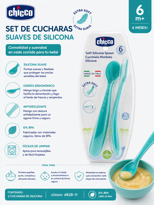 Chicco Set de cucharas suaves de silicona 6M+  Verde 6828-21