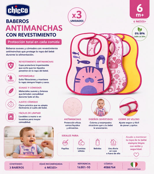 Chicco Babero con revestimiento antimanchas rosa x3 6M+
Ref.: 16301-10 | Cód.: 4086764