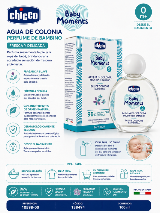 Chicco Baby Moments Agua de Colonia Perfume de Bambino 0M+
Ref.: 10598-00 | Cód.: 138494