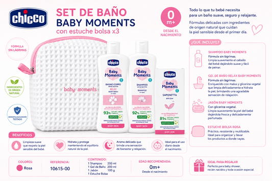 Chicco Set de Baño Baby Moments con Estuche Bolsa x3 – Rosa Ref.: 10615-00