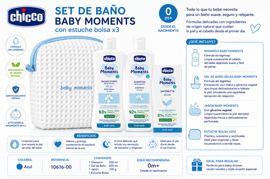 Chicco Set de Baño Baby Moments con Estuche Bolsa x3 – Azul Ref.: 10616-00
