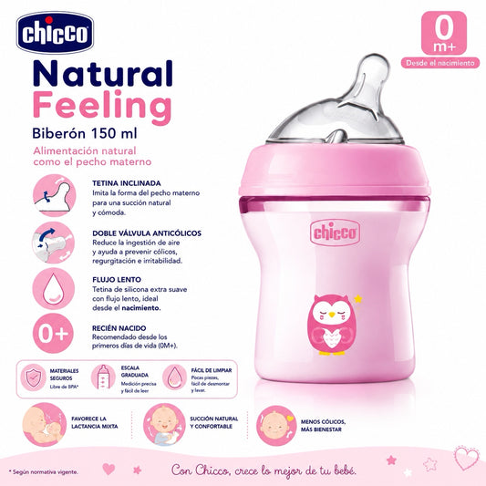 Chicco Biberón Natural Feeling 0M+ 150 ml - Rosa - 81311-10 💚