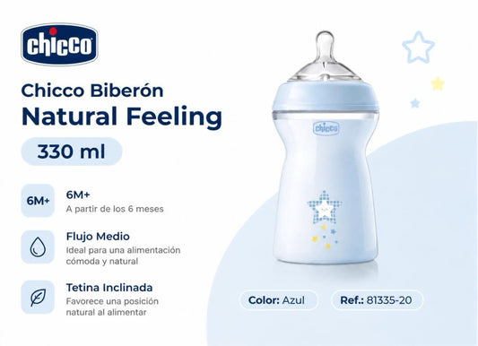 Chicco Biberón Natural Feeling 330 ml Color: Azul 6M+
Ref.: 81335-20