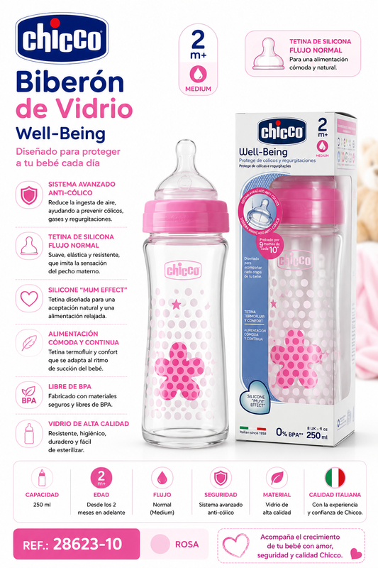 Chicco Biberón Well-Being 250 ml 2M+ Rosa
Ref.: 28623-10