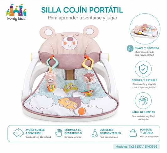 Koning Kids Silla Cojín Portátil de Piso para Aprender a Sentarse y Jugar Color crema / marrón suave 
Modelos: SK63557 / SK63559 💛