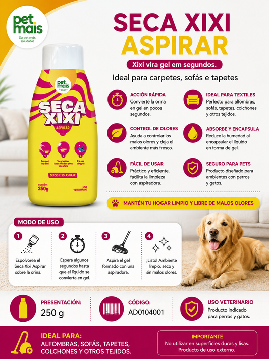 Nuevo Pet’s 🐾 Seca Xixi Aspirar - Alfombra - Sofás - Tapetes 
Presentación: 250g
Ref.: AD0104001