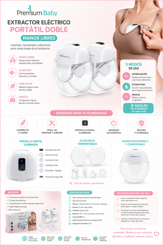 Premium Baby Extractor Eléctrico Portátil Doble Manos Libres PB-L305 - 440738