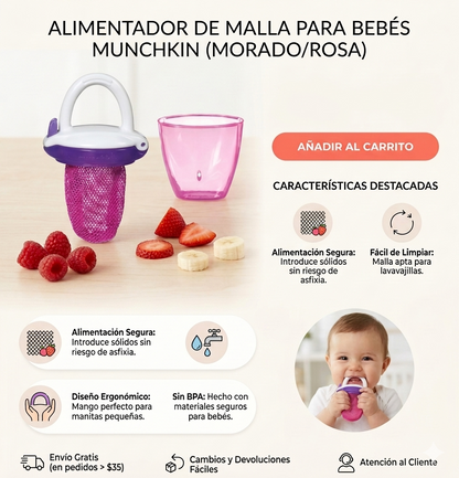 Munchkin Chupete Alimentador de Mallas C/Tapa para Fruta y Verduras Rosa 6m+ MU 24193 - 241833
